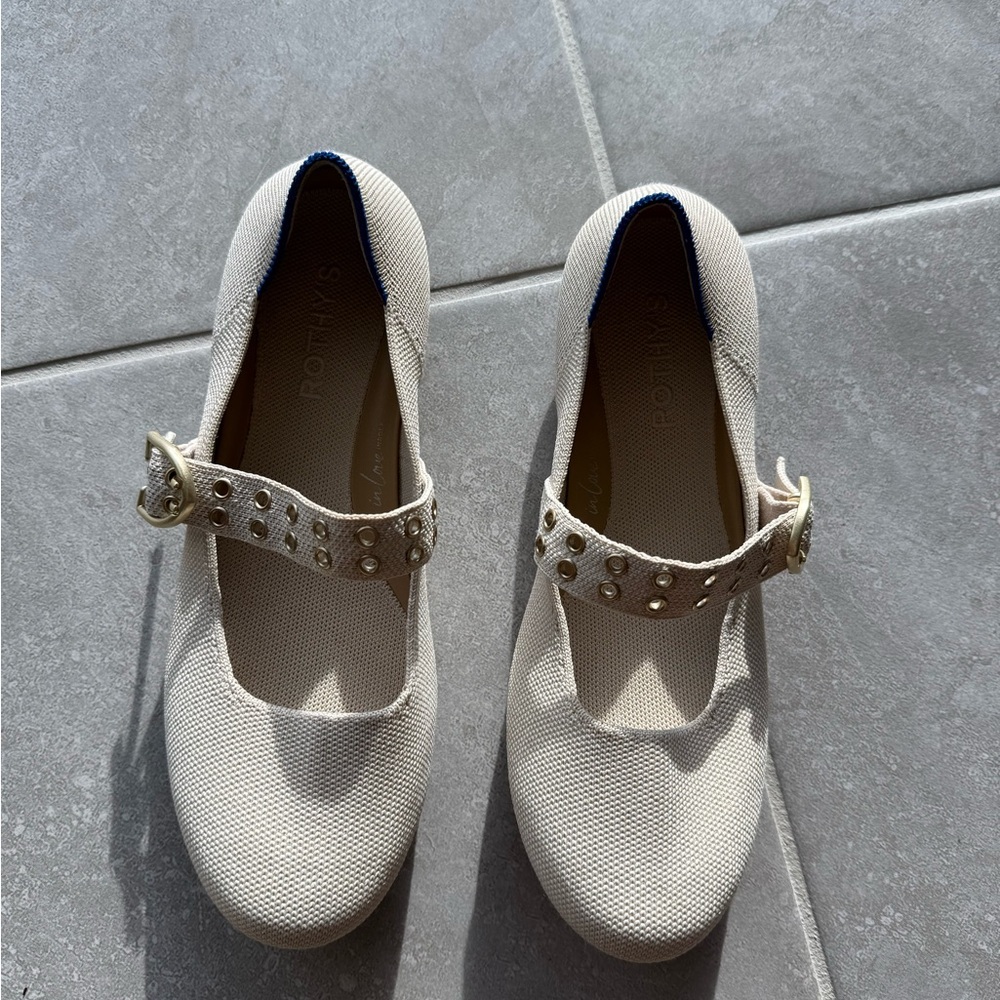 Rothy's Cream Mary Jane Flats with Gold Buckle - Picture 5 of 5